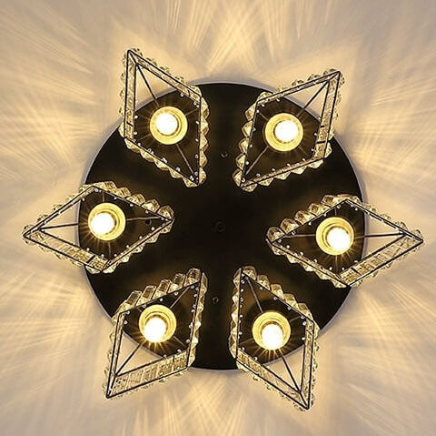 Modern Luxury Diamond Shaped Iron Crystal Semi-Flush Mount Ceiling Light - 3/4/5/6 Light Fixture