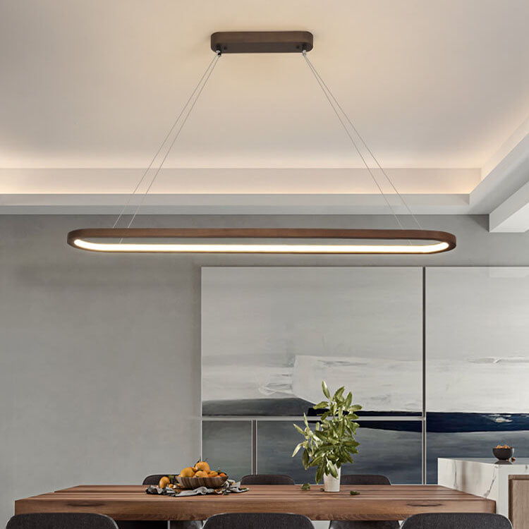 Modern Chinese Solid Wood Round Ring LED Chandelier Island Light
