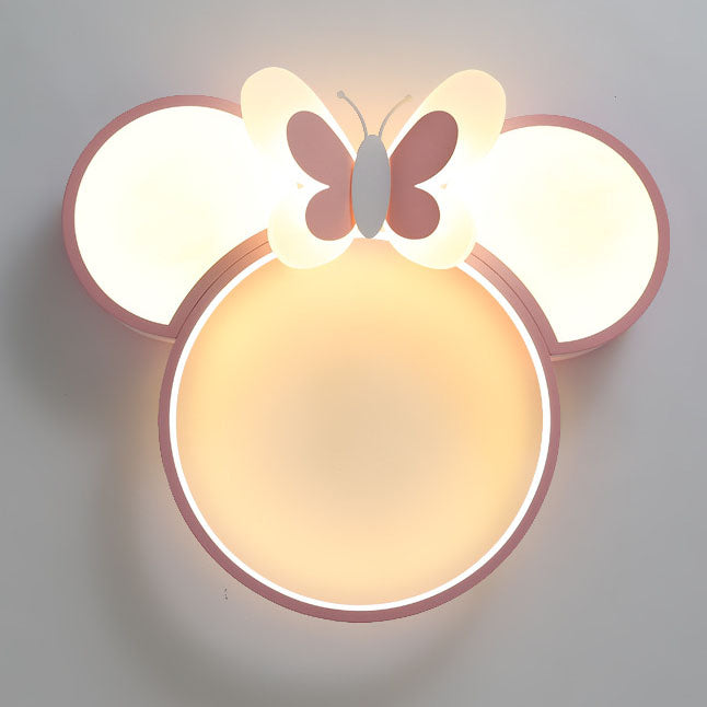 Modern Creative Minimalist Wrought Iron Cartoon Mouse LED Flush Mount Ceiling Light Kids Room Nursery Decorative Lighting Fun Cute Design Energy Efficient Ceiling Fixture Bright Kids Bedroom Illumination Stylish Home Decor Unique Animal Light Fixture Cart