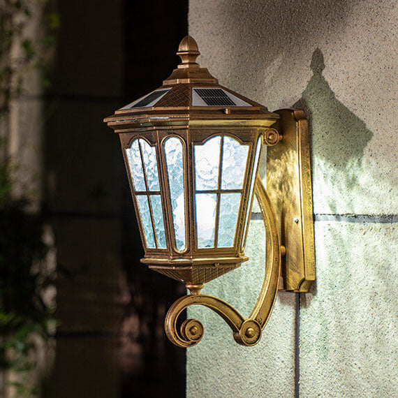 Traditional Solar Outdoor Lantern Wall Sconce - Aluminum Glass Waterproof 1-Light Patio Lamp