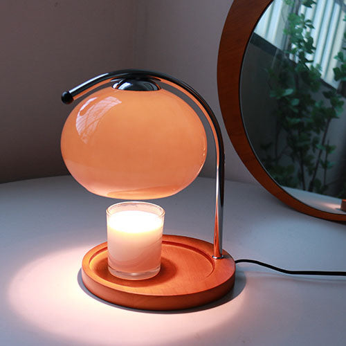 Contemporary Retro Glass Dome Solid Wood Metal Base 1-Light Melting Wax Table Lamp - Vintage Home Lighting, Modern Desk Lamp, Unique Decorative Lamp, Warm LED Night Light, Artisanal Table Lamp for Living Room, Bedroom, Office, Stylish Interior Decor, Cozy