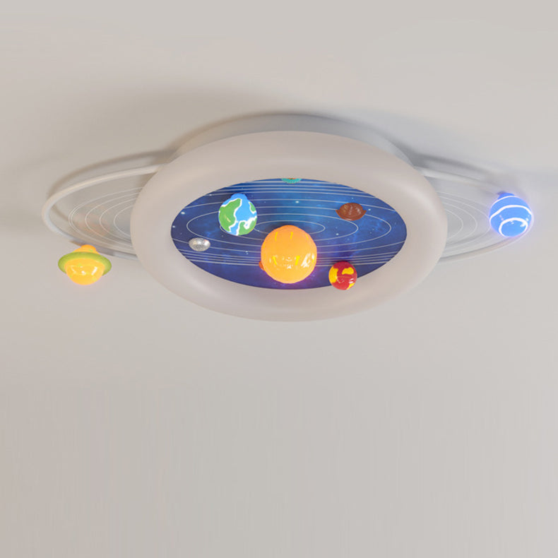 Modern Minimalist Children's Round Planet Iron Resin Acrylic LED Flush Mount Ceiling Light for Bedroom, Nursery Lighting, Kids Room Decor, Space-Themed Fixture, Energy-Efficient LED, Stylish Home Lighting, Contemporary Ceiling Light, Safe For Kids, Adjust