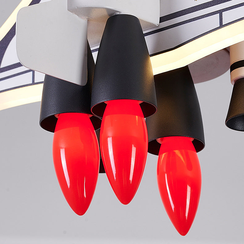 Contemporary Creative Iron Cartoon Aerospace Rocket Acrylic LED Kids Flush Mount Ceiling Light for Living Room, Playroom, Nursery, Modern Children's Lighting Fixture, Space-Themed Home Decor, Adjustable Brightness, Energy Efficient Kids Room Accessories