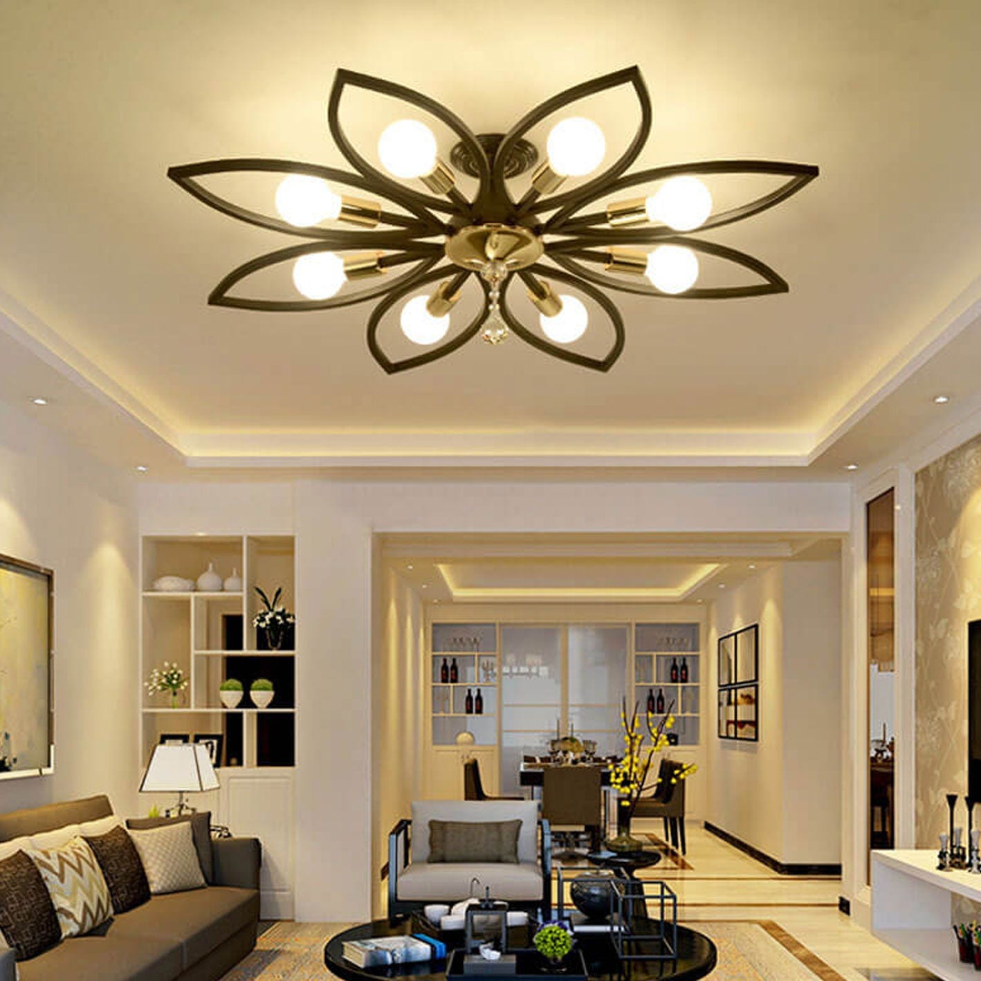 Nordic Luxury Wrought Iron Crystal Flush Mount Ceiling Light - 6/8 Light Design