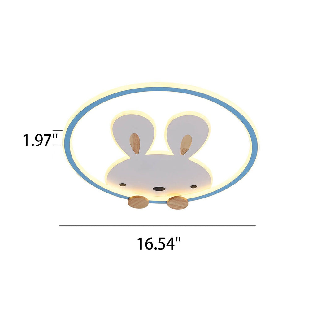Childlike Modern Cartoon Rabbit LED Flush Mount Light Ceiling Fixture Cute Bunny Design for Kids Room Nursery Playroom Aesthetic Lighting Decor Kids Bedroom Illumination Creative Playful Home Lighting Children's Room Ceiling Light