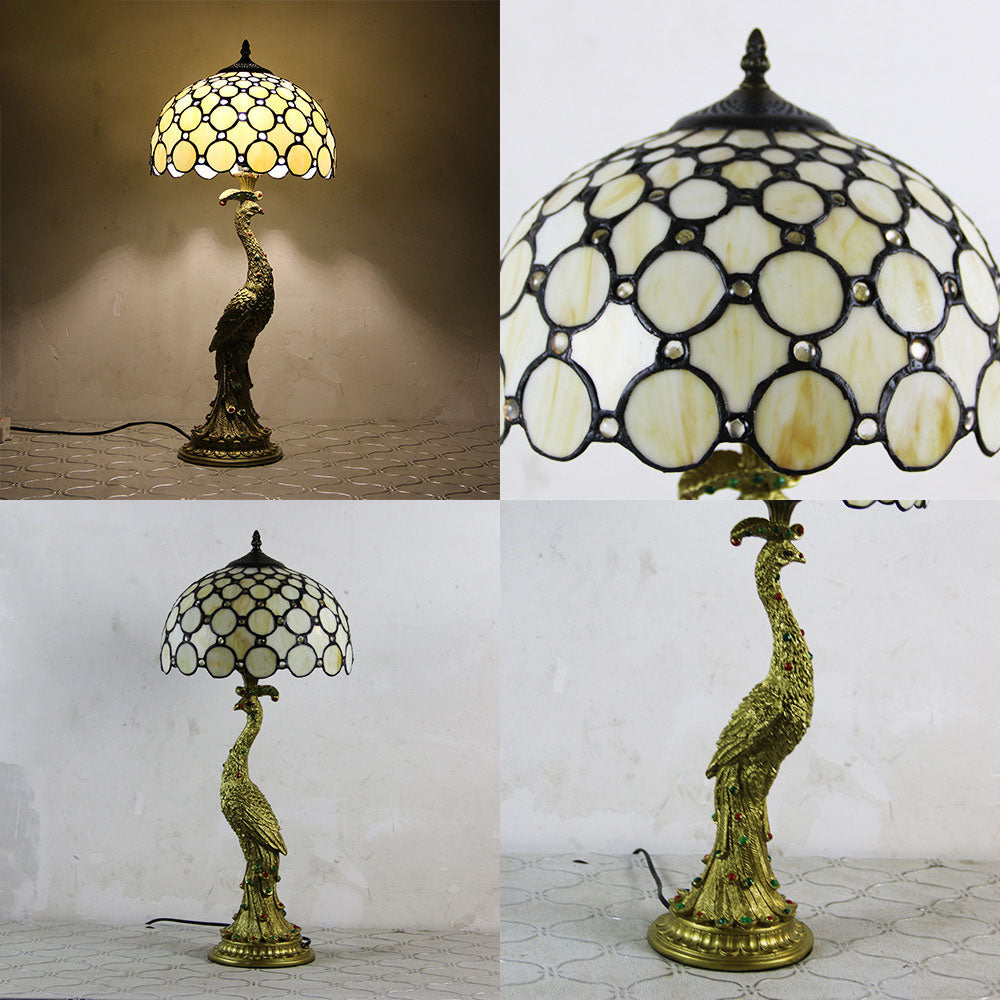 Tiffany Peacock Gem Glass Resin Table Lamp - 1-Light for Living Room & Bedroom