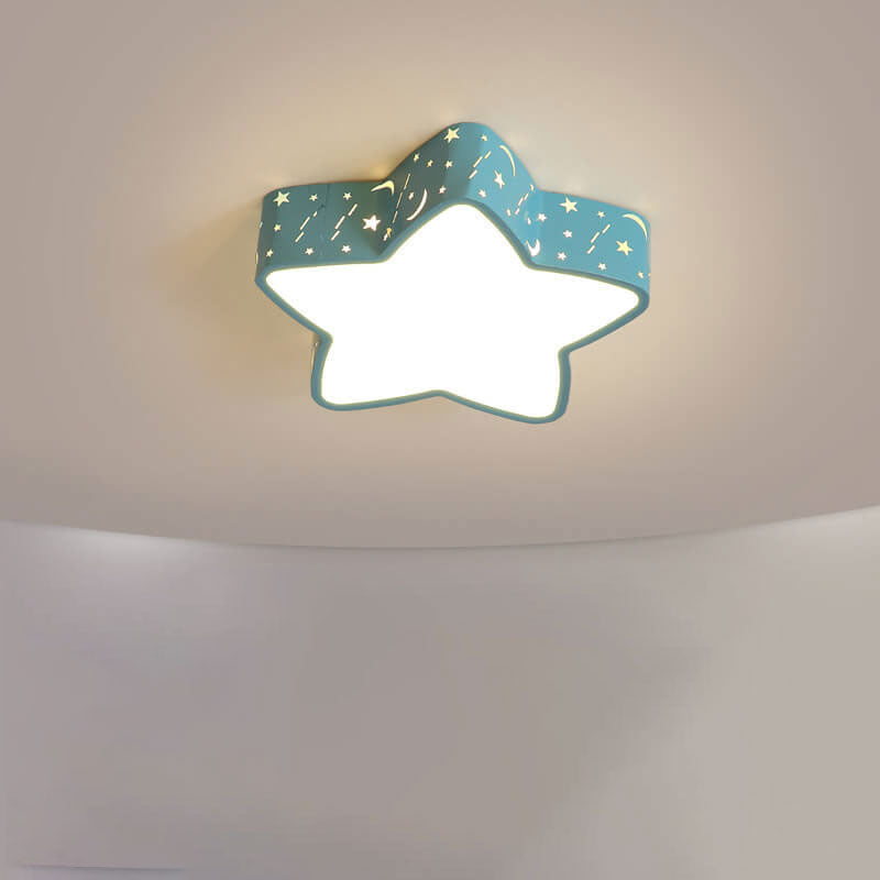 Cartoon Creative Star Shape LED Flush Mount Ceiling Light Fixture for Kids' Room, Nursery, Children’s Bedroom, Modern Ceiling Lamp, Cute Decorative Lighting, Energy-Efficient Star Pendant Light for Playroom or Baby Room