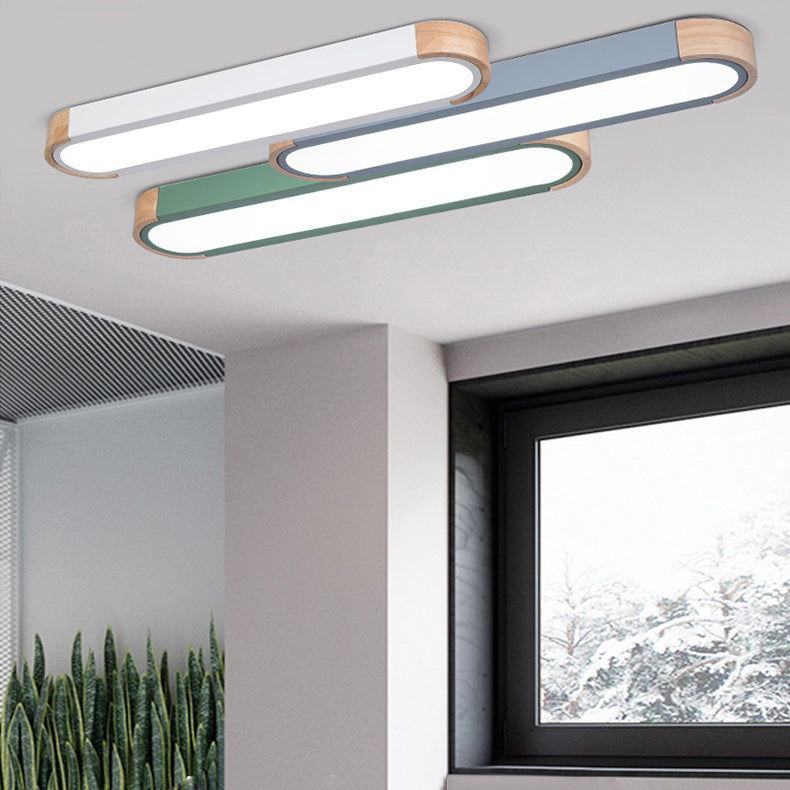 Contemporary Scandinavian Long Oval Iron Log Acrylic LED Flush Mount Ceiling Light for Bedroom