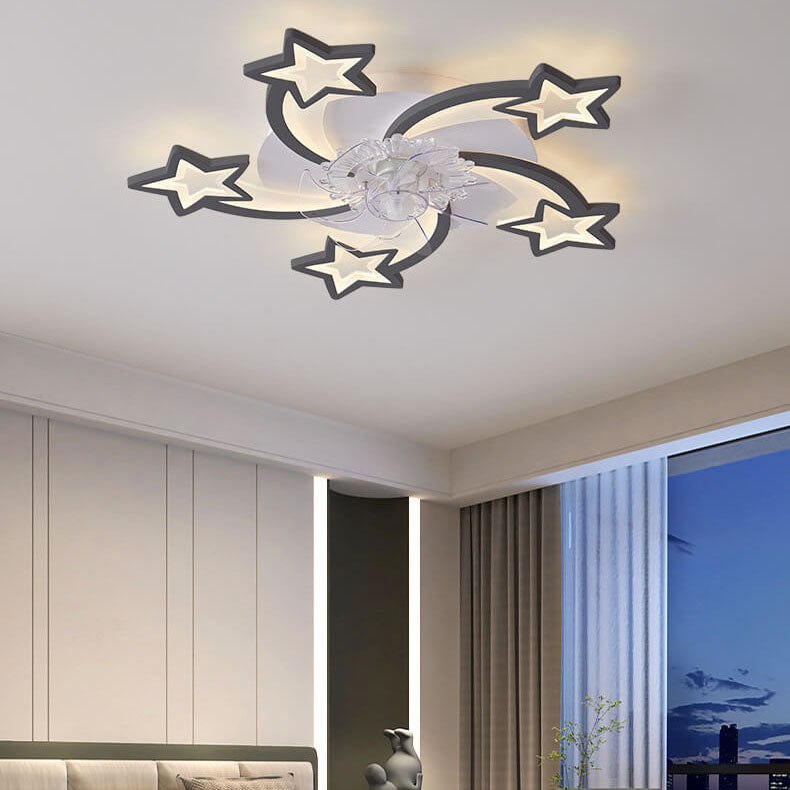 Scandinavian Modern LED Flush Mount Ceiling Fan Light - Star Line Design, Acrylic & Plastic, Stylish Home Lighting