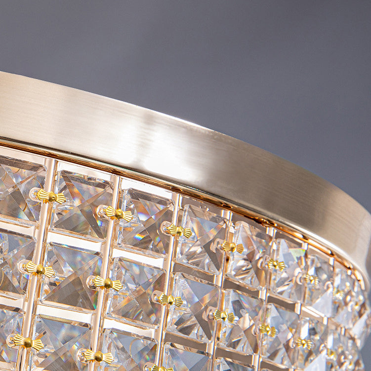 Modern Luxury Round Iron Crystal Beads Flush Mount Ceiling Light 6/9-Light Living Room Fixture
