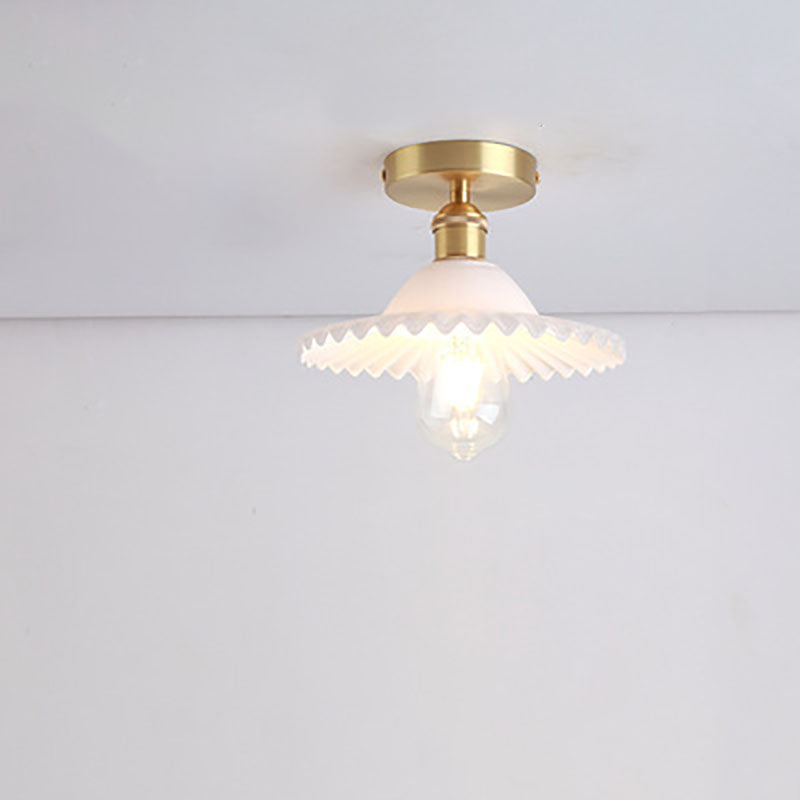Vintage Glass Iron Lotus Semi-Flush Mount Ceiling Light