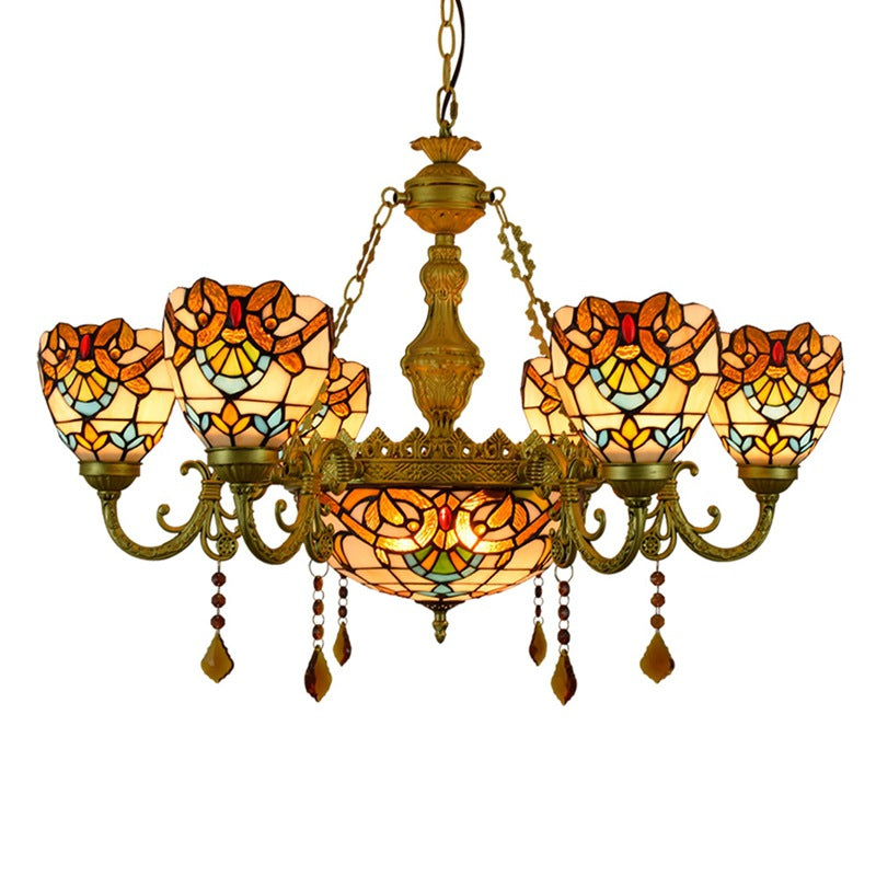 Traditional Tiffany Bead Dome Baroque Chandelier - 8/11 Light Iron and Glass Alloy for Living Room