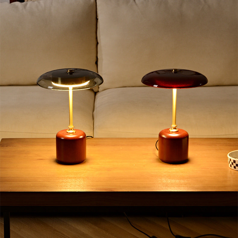 Contemporary Retro Brass Glass LED Round Cylinder Table Lamp for Bedside