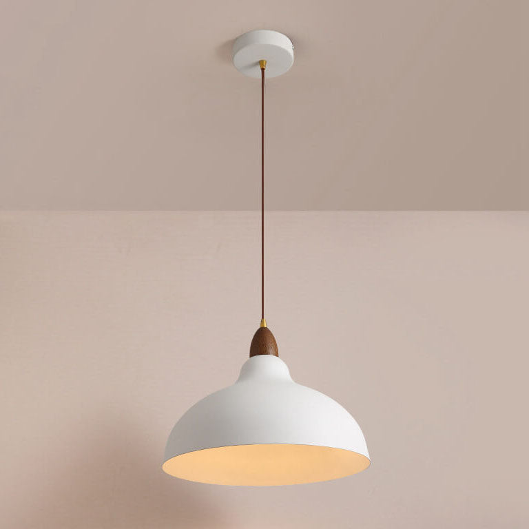 Japanese Iron Dome Solid Wood Pendant Light - 1-Light Fixture