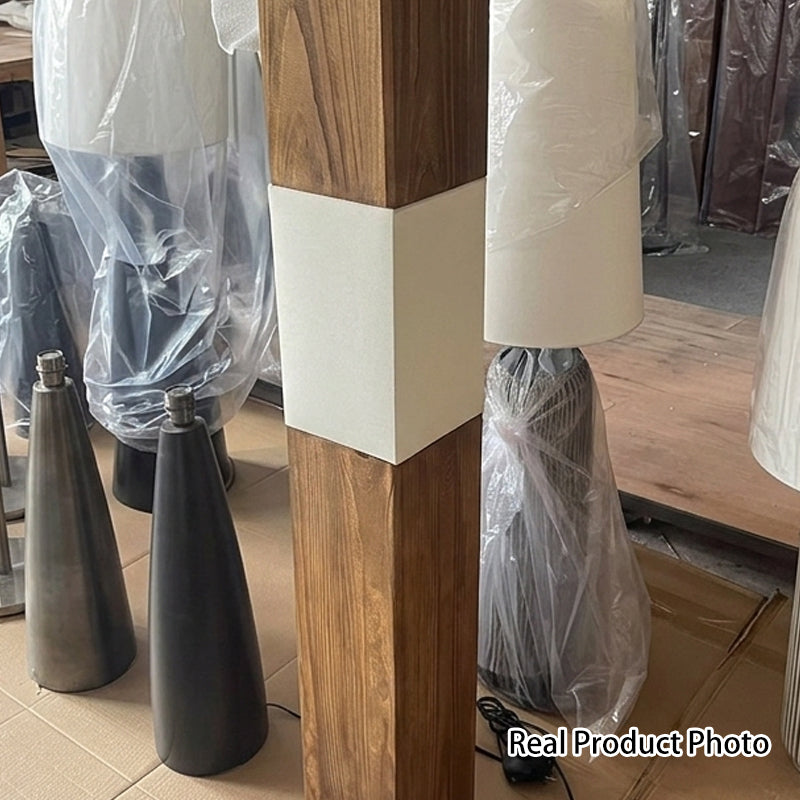 Vintage Solid Wood Iron LED Floor Lamp - Distressed Fabric Pillar Design for Living Room