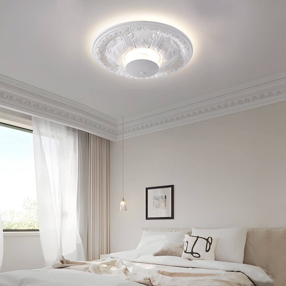 19.7" Round Dimmable LED Flush Mount Ceiling Light - Gypsum Relief Design, Modern Home Lighting