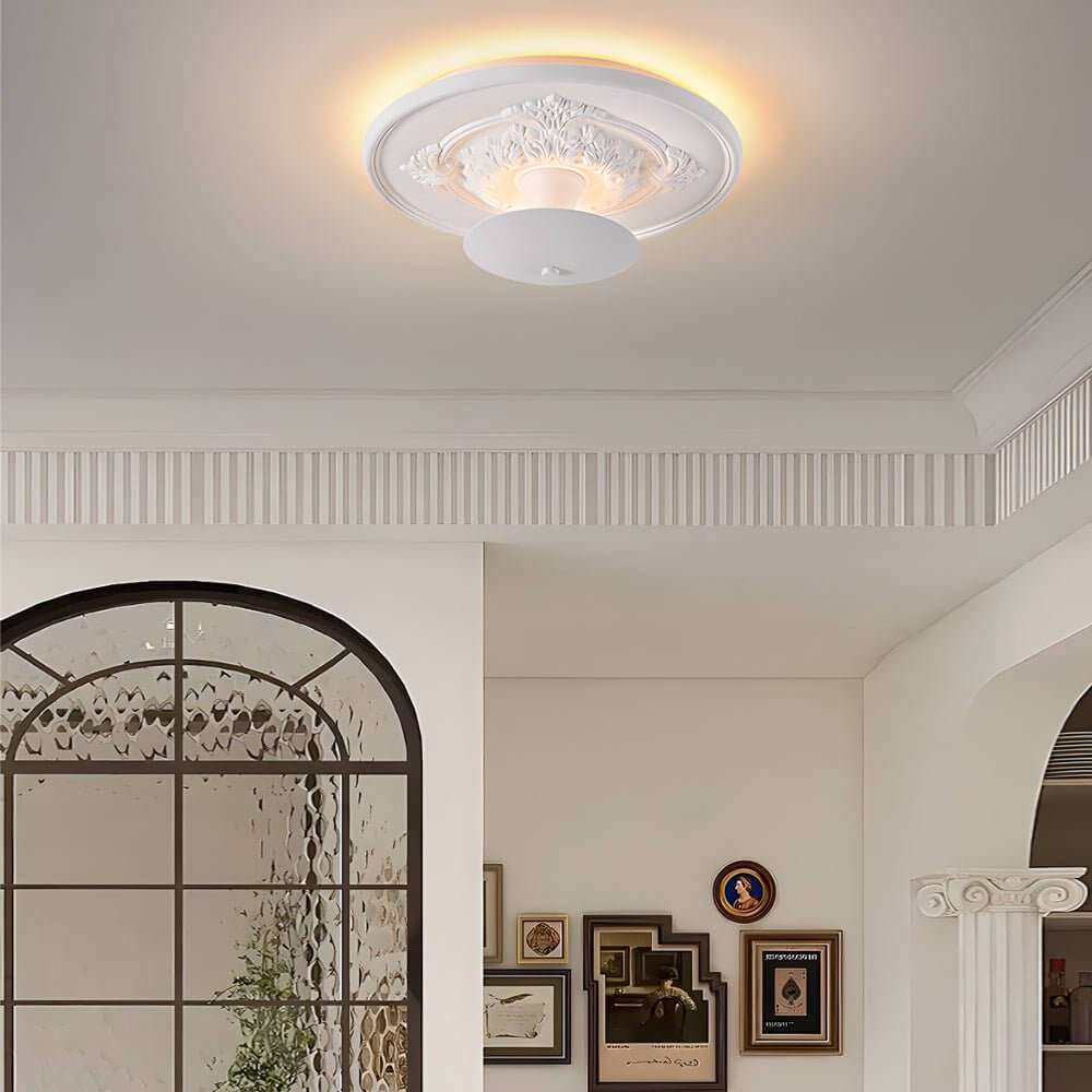 19.7" Round Dimmable LED Flush Mount Ceiling Light - Gypsum Relief Design, Modern Home Lighting