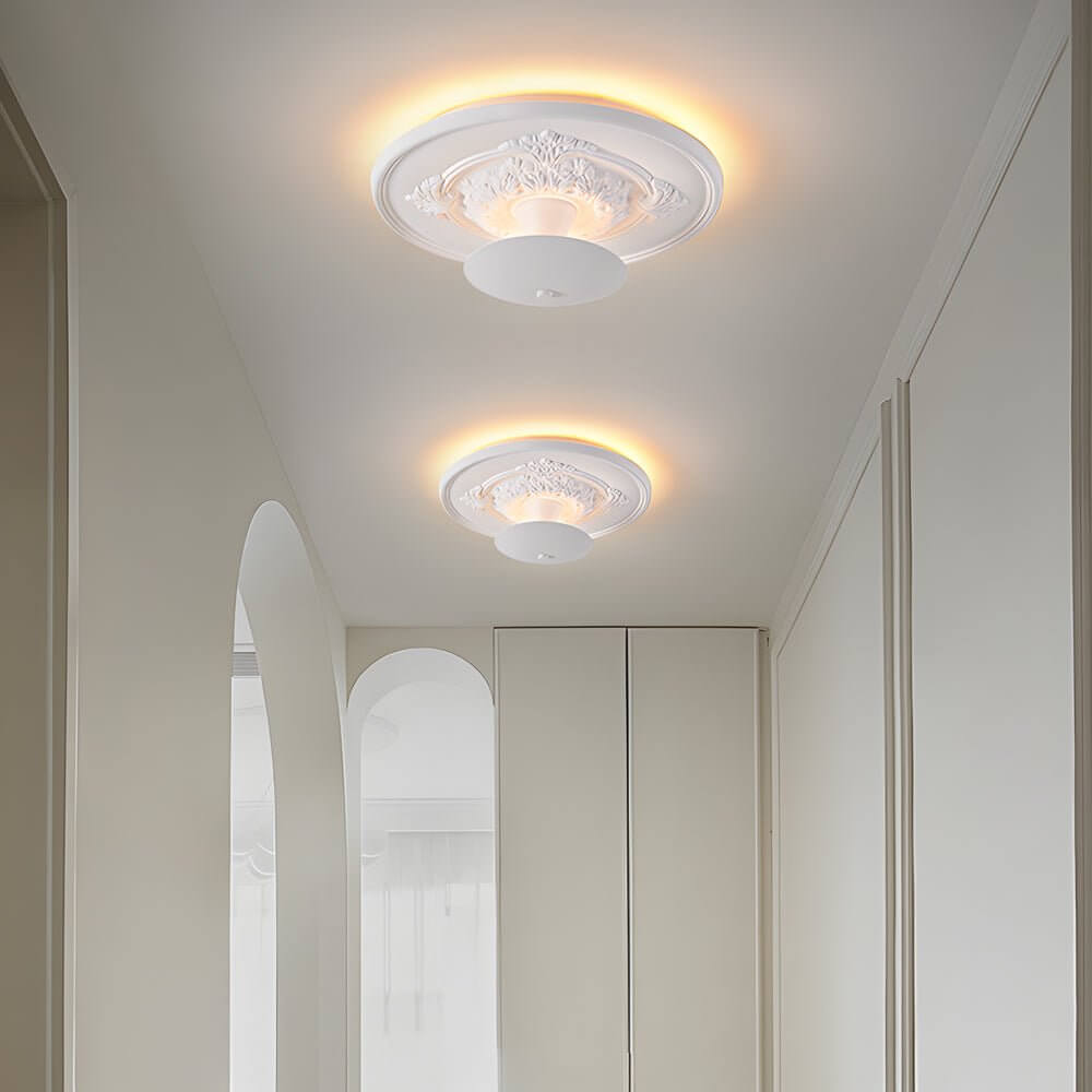 19.7" Round Dimmable LED Flush Mount Ceiling Light - Gypsum Relief Design, Modern Home Lighting