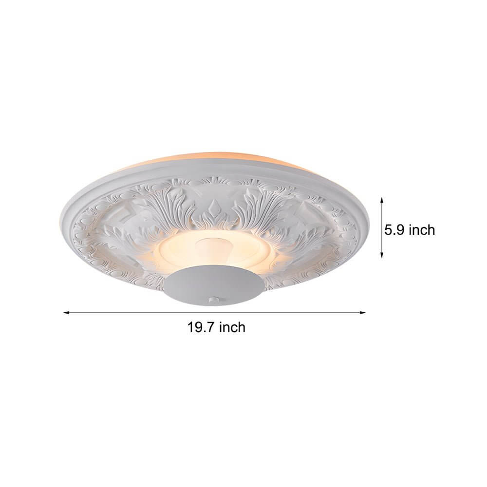 19.7" Round Dimmable LED Flush Mount Ceiling Light - Gypsum Relief Design, Modern Home Lighting