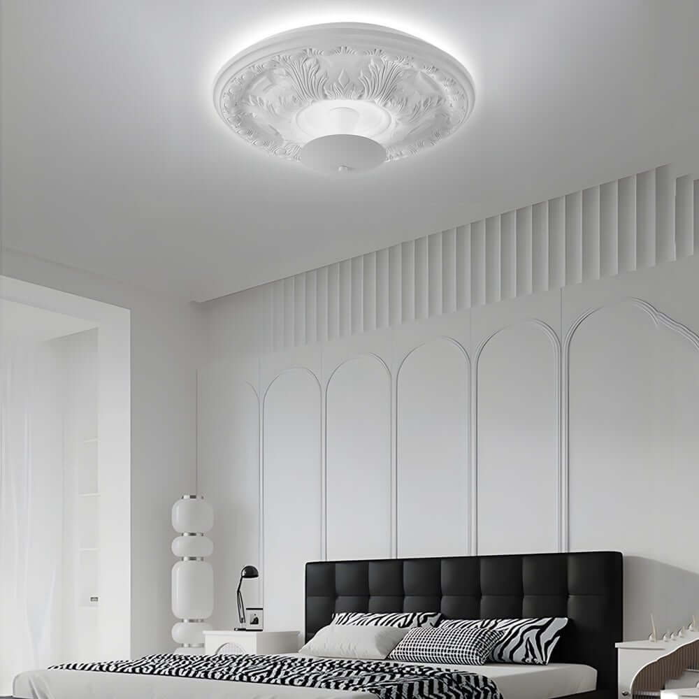 19.7" Round Dimmable LED Flush Mount Ceiling Light - Gypsum Relief Design, Modern Home Lighting