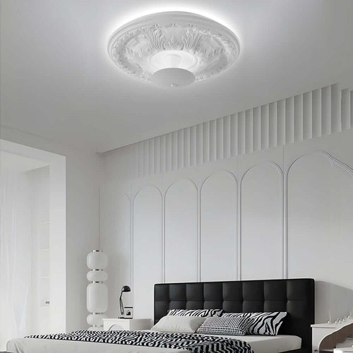 19.7" Round Dimmable LED Flush Mount Ceiling Light - Gypsum Relief Design, Modern Home Lighting