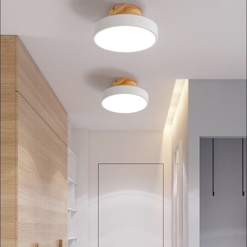 Nordic Wood Round Acrylic LED Semi-Flush Mount Ceiling Light