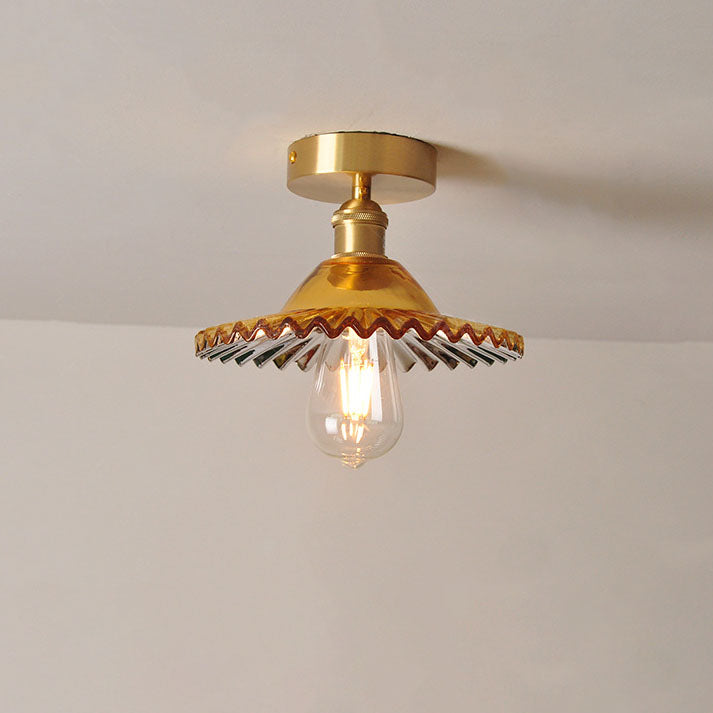 Vintage Glass Iron Lotus Semi-Flush Mount Ceiling Light