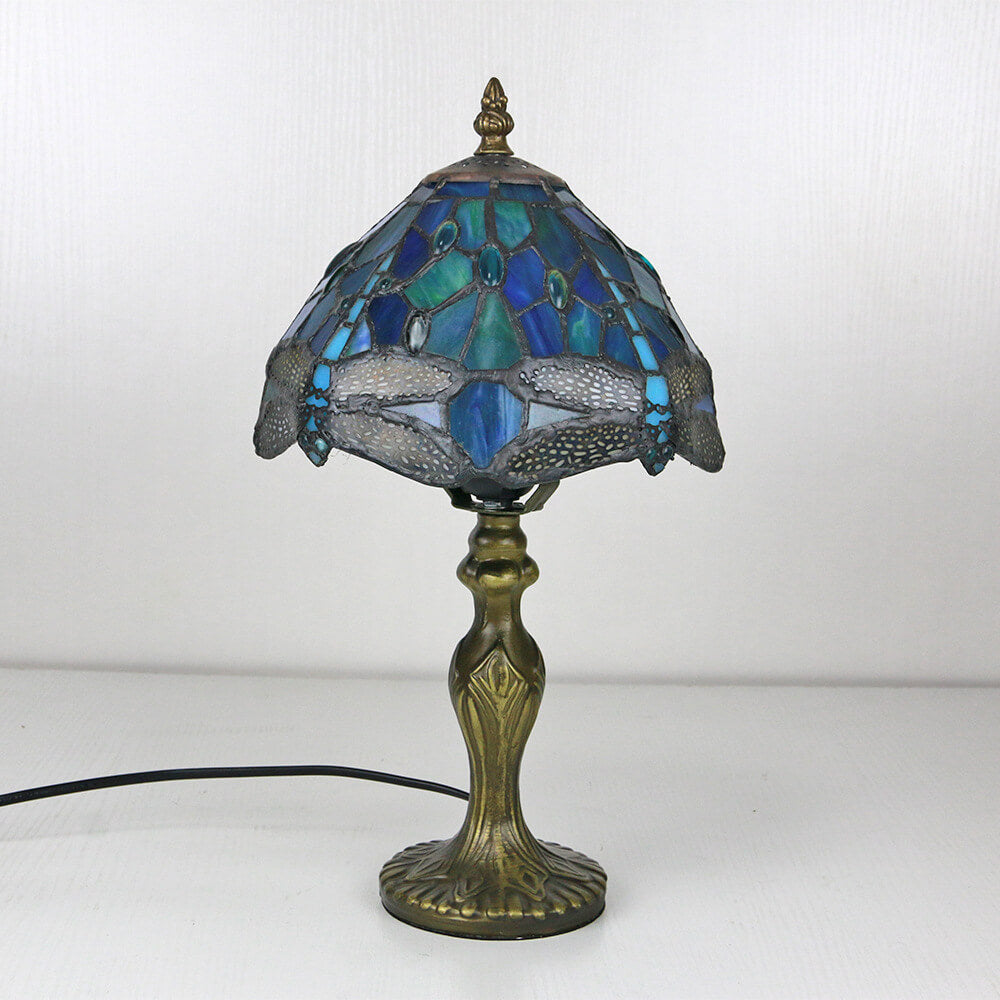 Vintage Tiffany Animal Flower Stained Glass Dome 1-Light Table Lamp