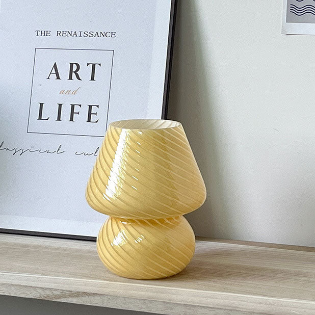 Modern Minimalist Striped Mushroom Glass 1-Light Table Lamp, Contemporary Home Decor Lamp, Stylish Nightstand Lighting, Unique Accent Light, Vintage Inspired Room Design, Eco-Friendly Design, Adjustable Brightness Table Light, Chic Office or Bedroom Illum