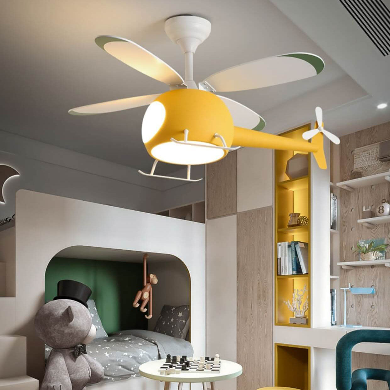 Simple Cartoon Aircraft LED Downrods Ceiling Fan Light Fixture for Kids Room Decor, Playroom Lighting, Colorful Aircraft Design, Energy Efficient Ceiling Fixture for Boys, Girls, Nursery Lighting, Fun Kids Aviation Theme Light