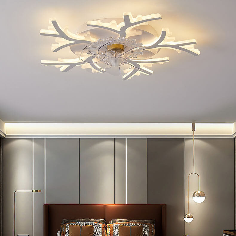 Scandinavian Modern LED Flush Mount Ceiling Fan Light - Star Line Design, Acrylic & Plastic, Stylish Home Lighting