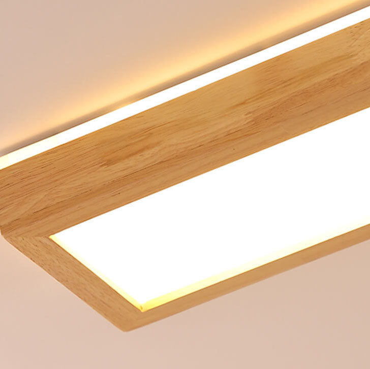 Japanese Minimalist Walnut LED Flush Mount Ceiling Light