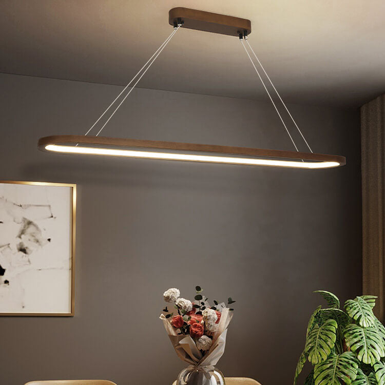Modern Chinese Solid Wood Round Ring LED Chandelier Island Light