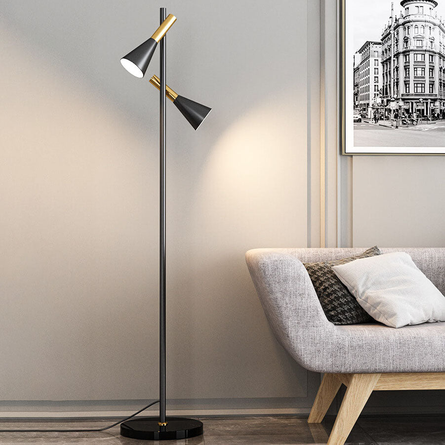 Modern Minimalist Marble Iron Horn Shade Rotatable 2-Light Floor Lamp for Living Room & Bedroom