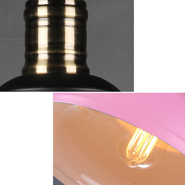 Contemporary Industrial Dome Pendant Light - Round Iron 1-Light Fixture for Living Room