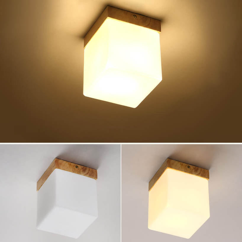 Modern Nordic Minimalist Wood Circular Square Semi-Flush Mount Ceiling Light