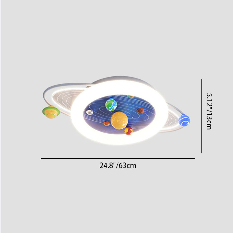 Modern Minimalist Children's Round Planet Iron Resin Acrylic LED Flush Mount Ceiling Light for Bedroom, Nursery Lighting, Kids Room Decor, Space-Themed Fixture, Energy-Efficient LED, Stylish Home Lighting, Contemporary Ceiling Light, Safe For Kids, Adjust