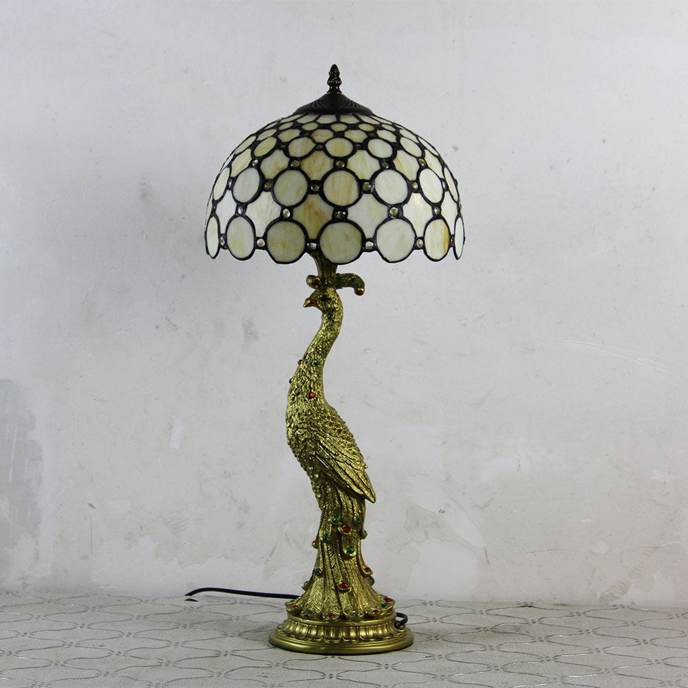 Tiffany Peacock Gem Glass Resin Table Lamp - 1-Light for Living Room & Bedroom