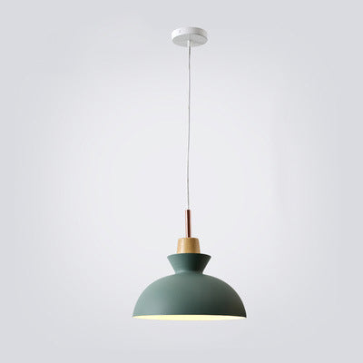 Contemporary Nordic Oak Wood Iron Bell Dome Pendant Light 1-Light Living Room