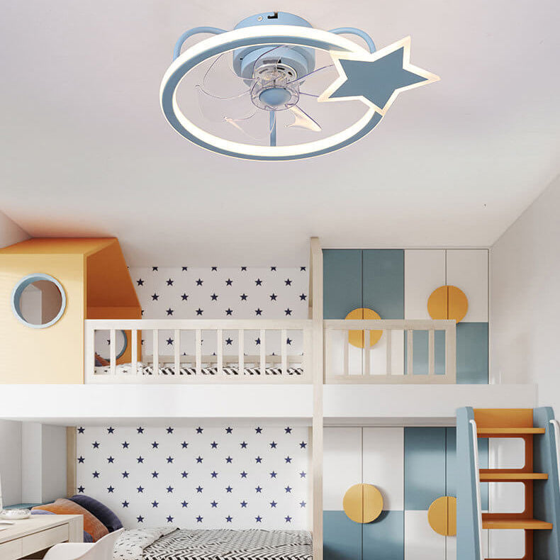 Child-Friendly Star Dolphin LED Ceiling Fan Light - Quiet Flush Mount Design