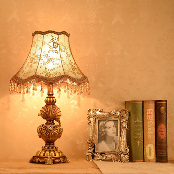 European Vintage Fabric Tassel Resin Table Lamp - 1-Light Court Design