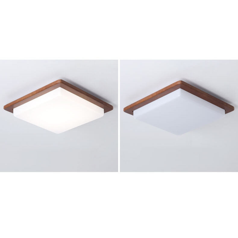 Modern Chinese Walnut Square LED Ceiling Light Fixture