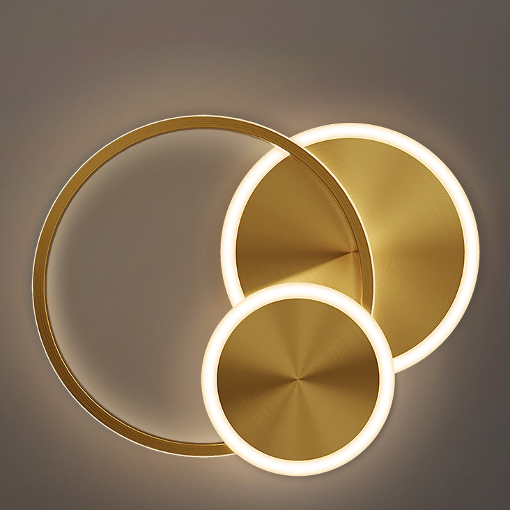 Modern Minimalist Triple Circle Copper Acrylic LED Flush Mount Light for Bedroom