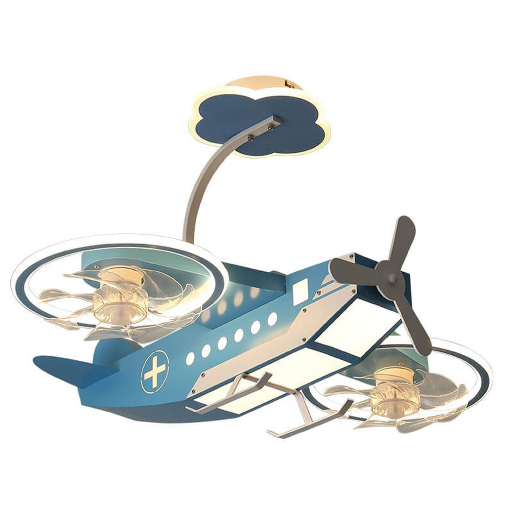 Creative Cartoon Aircraft Ceiling Fan Light for Kids Room, Fun Flush Mount Design, Airplane-Themed Illumination, Ideal for Nursery & Playroom Decor