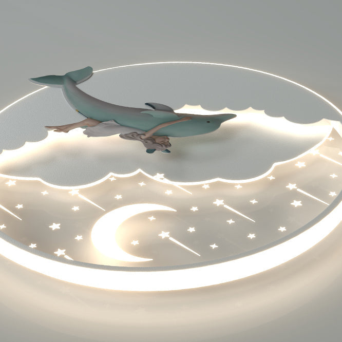 Modern Art Deco Dolphin Round LED Flush Mount Ceiling Light for Living Room