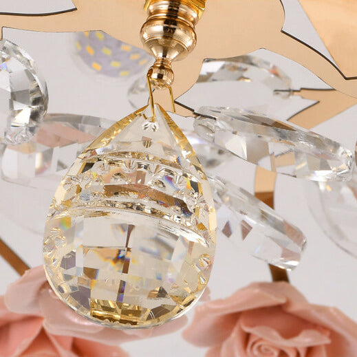Modern Luxury Rose Iron Ceramic Crystal Chandelier 6/7/8 Light