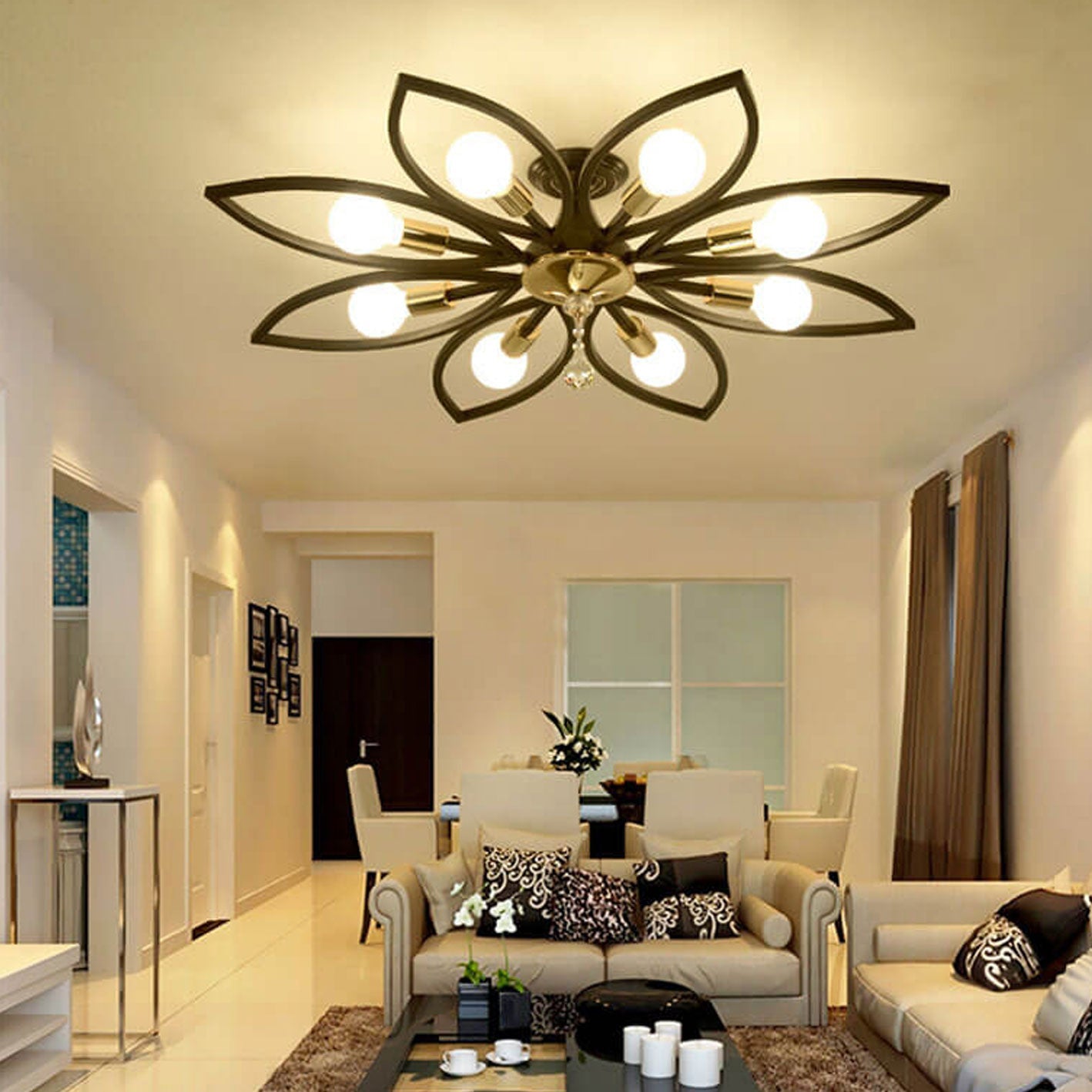 Nordic Luxury Wrought Iron Crystal Flush Mount Ceiling Light - 6/8 Light Design