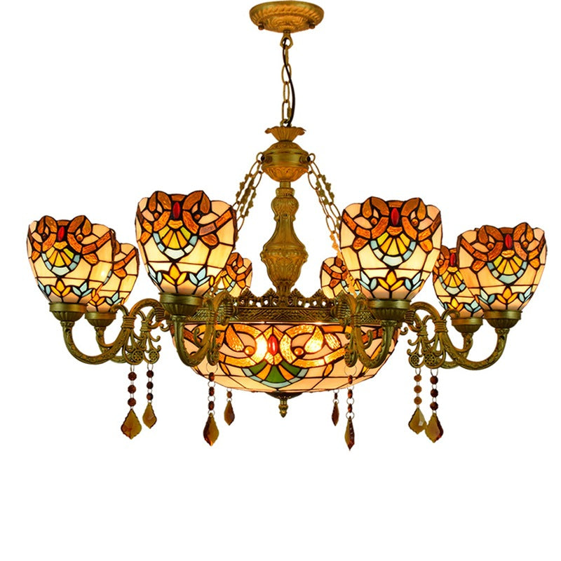 Traditional Tiffany Bead Dome Baroque Chandelier - 8/11 Light Iron and Glass Alloy for Living Room