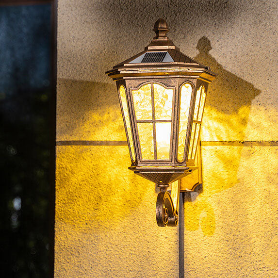 Traditional Solar Outdoor Lantern Wall Sconce - Aluminum Glass Waterproof 1-Light Patio Lamp