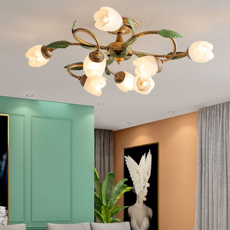 Modern Idyllic Iron Flower Branch Semi-Flush Mount Lighting - 6/8/10 Light